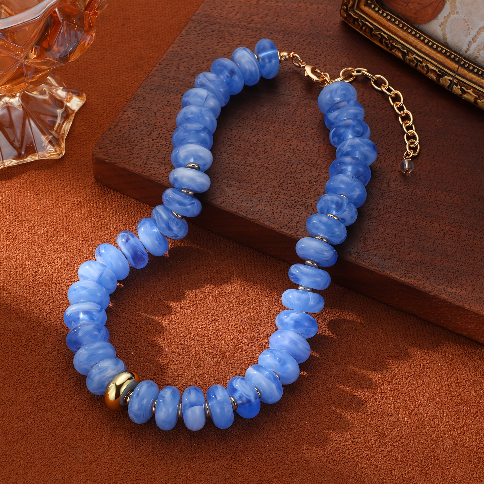 2D Flat Multicolor Marbled Resin Disc Choker Necklace, Boho Style